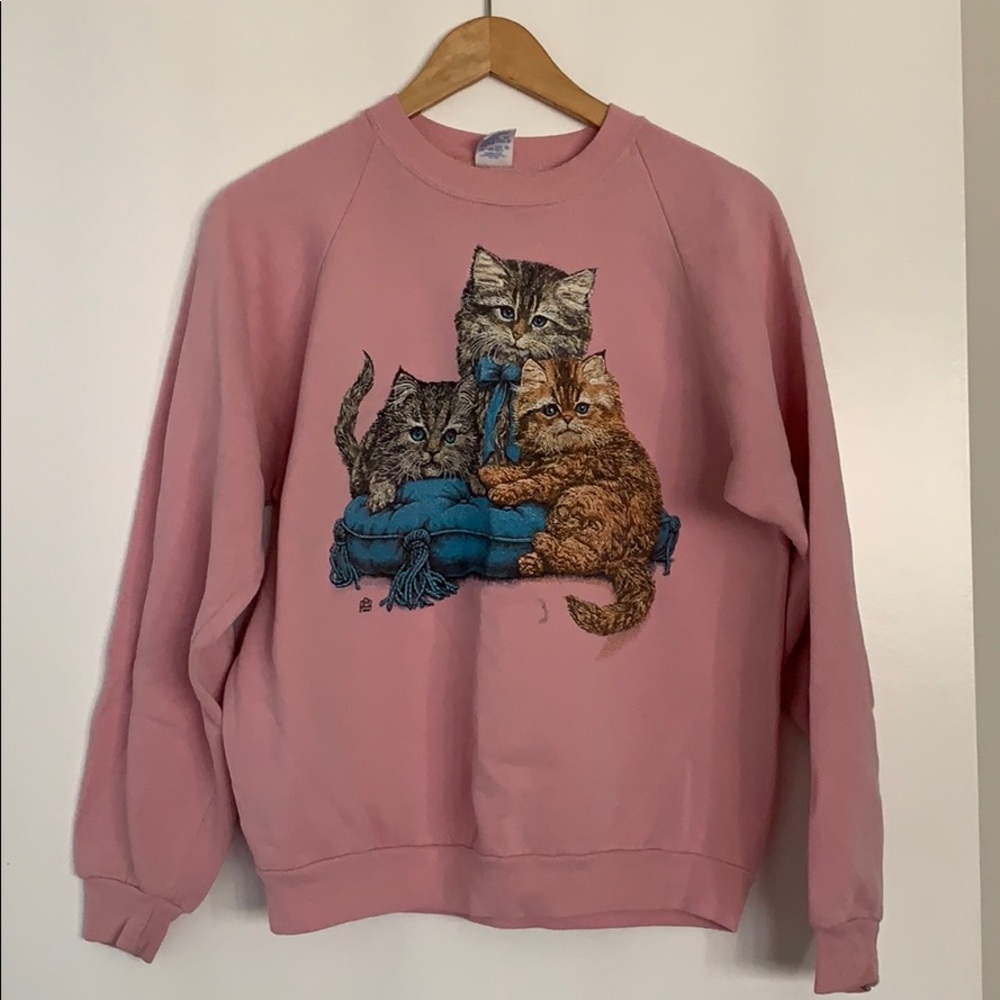 Vintage pink cat sweater Size M/L